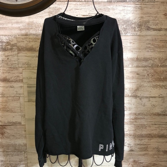 PINK Victoria's Secret Tops - Pink Victoria's Secret sweatshirt crew neck top size medium black and white